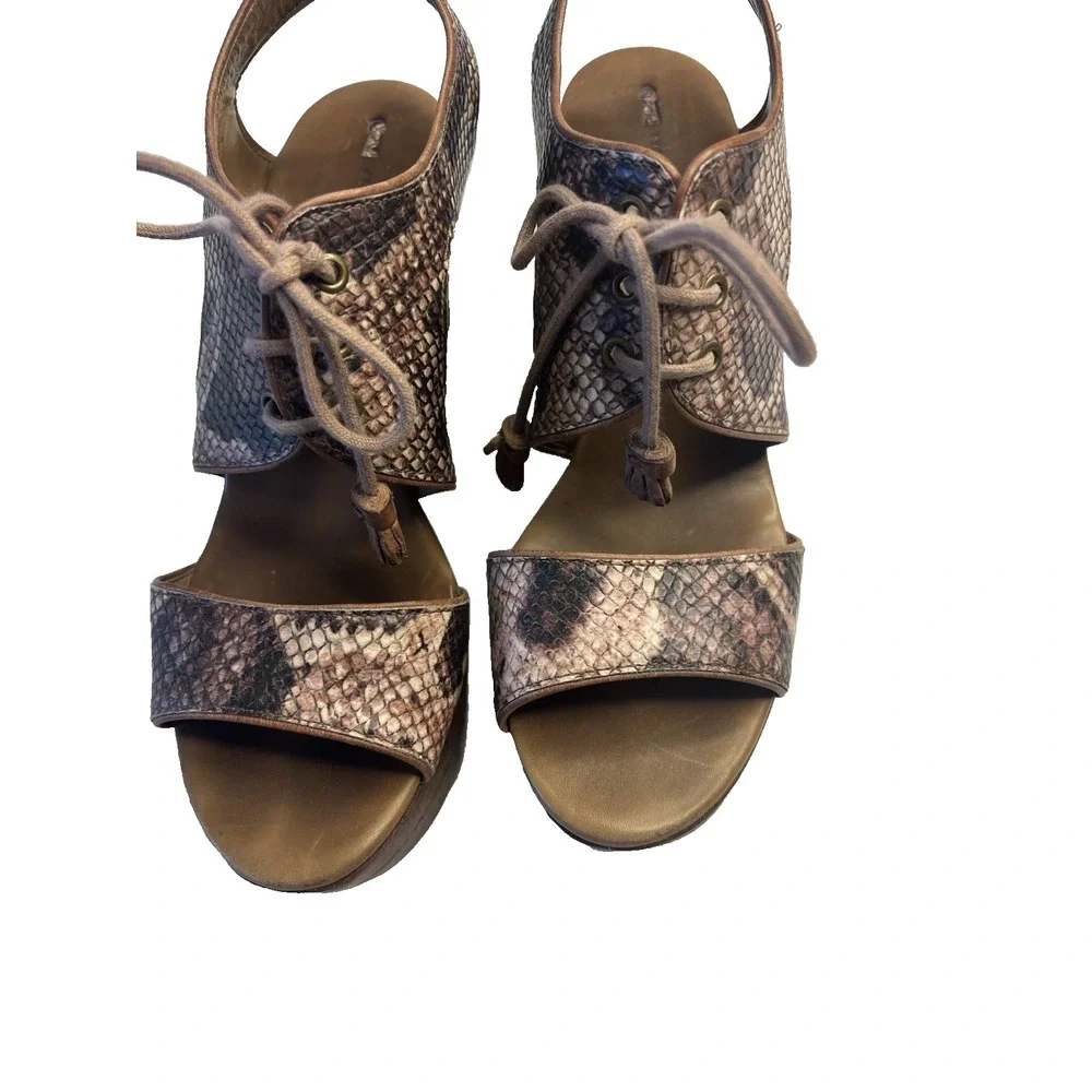 Anthropologie Schuler & Sons Wedges Women 7B Leather Reptile‎ Wood Heels Naja